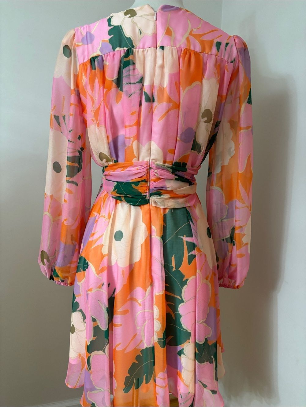 Alex Marie Floral Chiffon Twist-Front Mini Dress in Pink & Orange 6 - Picture 4 of 7